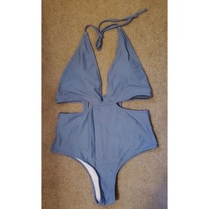 Blue one piece bathing suit